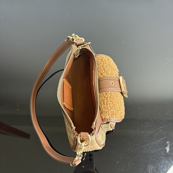 Coach Ashton Series Leather And Fur Patchwork Monogram Shoulder Bag - Picture 8 of 9